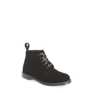 Dr.Martens Lana Velvet Black Ankle Boot Satin Ribbon Lace Up Size 8 Gently Used